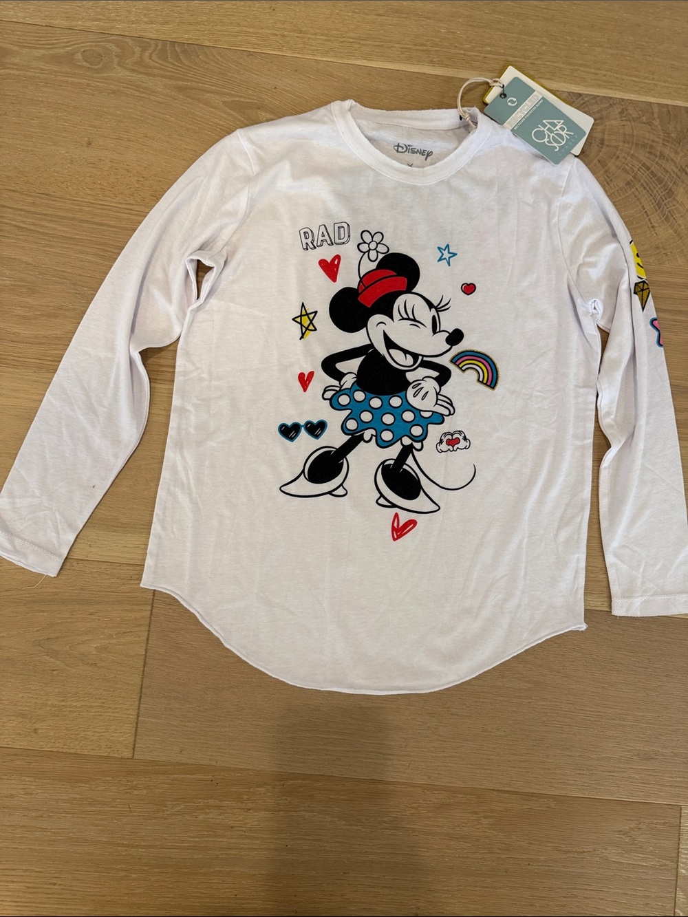 NWT Disney x Chaser White Minnie Mouse 'Rad' Graphic Long Sleeve Girls T size 12